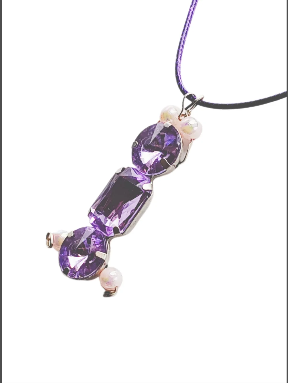 Purple Rhinestones and Pink Beads Pendant on Purpose Cord Necklace. NWOT